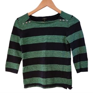 Talbots Small Green And Navy‎ 100% Cotton Top Preppy